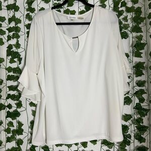 Calvin Klein White Ruffled 3/4 Sleeve Blouse